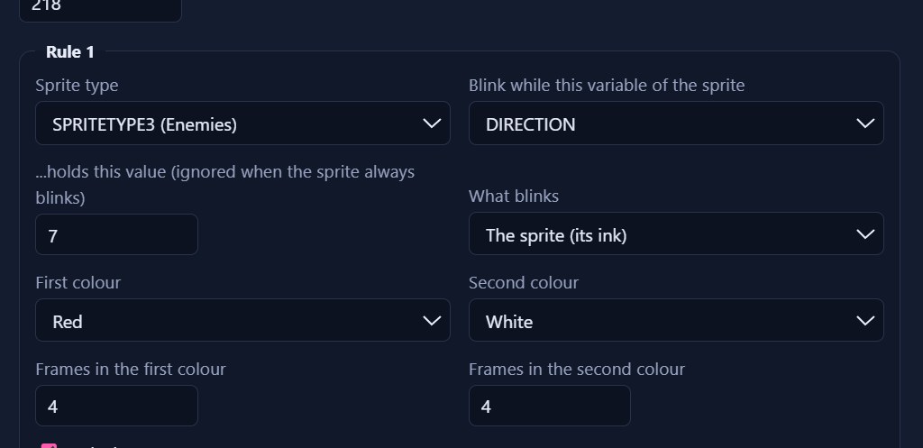 Sprite blinking, Rule 1 settings