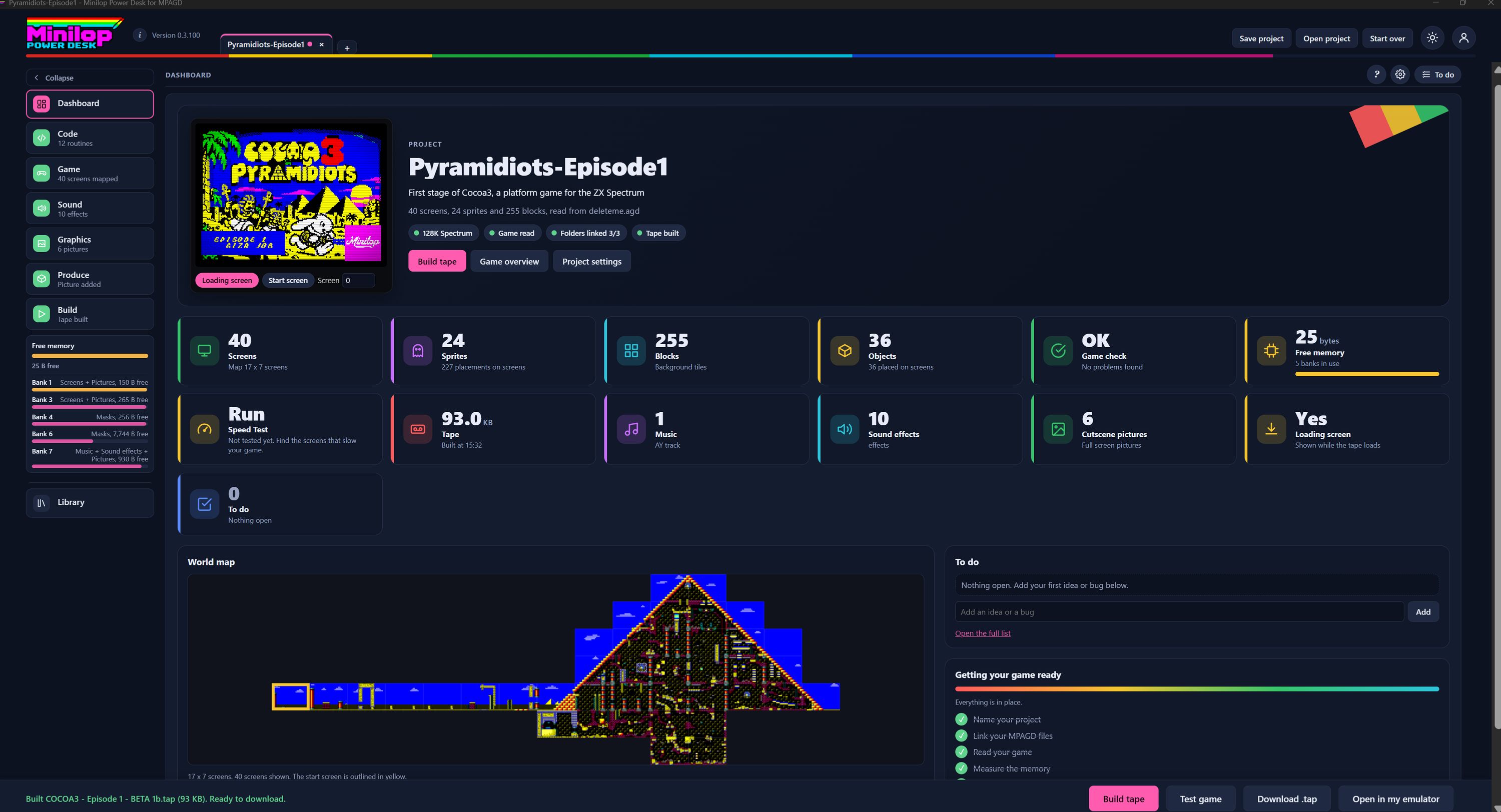 El Dashboard de Power Desk, con la tarjeta de título del proyecto, los recuadros de recuentos, el mapa del mundo, la lista de tareas pendientes y la lista de comprobación